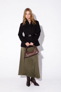 Комплект двойка укороченный жакет и атласная юбка макси PiRS 5570 черный+хаки - фото 3