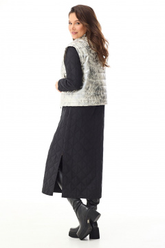 Утепленный жилет и платье прямого кроя из плащевой ткани Магия моды 2337 черный+серебро - фото 5