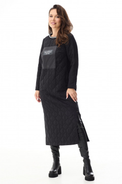 Утепленный жилет и платье прямого кроя из плащевой ткани Магия моды 2337 черный+серебро - фото 3
