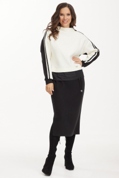 Комфортный трикотажный костюм из джемпера и юбки с разрезом Магия моды 2496 молоко+ черный - фото 5