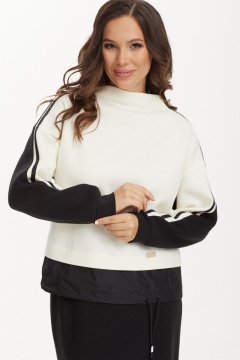 Комфортный трикотажный костюм из джемпера и юбки с разрезом Магия моды 2496 молоко+ черный - фото 4