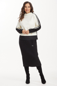 Комфортный трикотажный костюм из джемпера и юбки с разрезом Магия моды 2496 молоко+ черный - фото 1