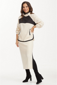 Джинсовый костюм из джемпера и юбки с боковыми разрезами Магия моды 2499 молоко+черный - фото 1