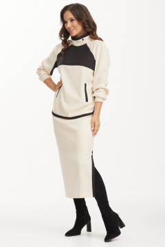 Джинсовый костюм из джемпера и юбки с боковыми разрезами Магия моды 2499 молоко+черный - фото 5