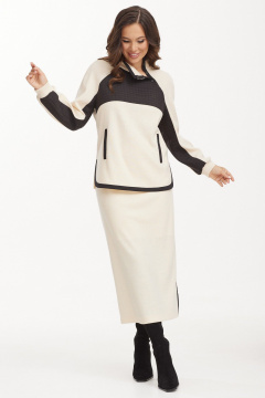 Джинсовый костюм из джемпера и юбки с боковыми разрезами Магия моды 2499 молоко+черный - фото 3