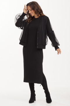 Элегантный кардиган и платье из фактурного трикотажа Магия моды 2493.1 черный - фото 3