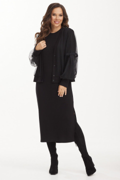 Элегантный кардиган и платье из фактурного трикотажа Магия моды 2493.1 черный - фото 2