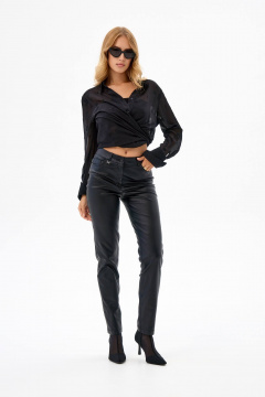 Облегающие брюки с высокой талией из текстиля IUKONA 1528 чёрный - фото 4