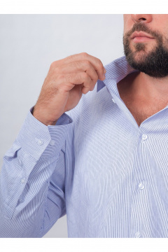 Полосатая классическая рубашка из хлопка с воротником Nadex 01-088812/303-24 бело-серый - фото 5