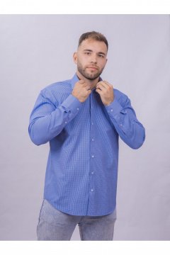 Рубашка в клетку классический крой для офиса и работы Nadex 01-088812/403-24 сине-голубой - фото 5