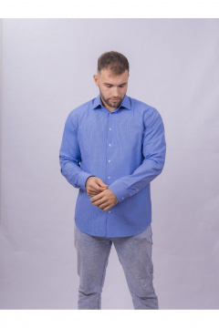 Рубашка в клетку классический крой для офиса и работы Nadex 01-088812/403-24 сине-голубой - фото 3