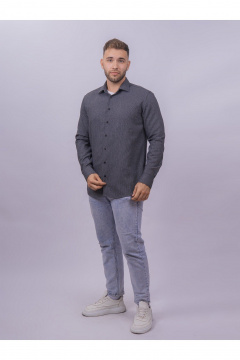 Рубашка со slim силуэтом полоска классическая для офисного стиля Nadex 01-093311/335-24 черно-серый - фото 5