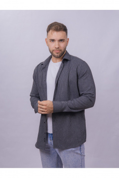 Рубашка со slim силуэтом полоска классическая для офисного стиля Nadex 01-093311/335-24 черно-серый - фото 1