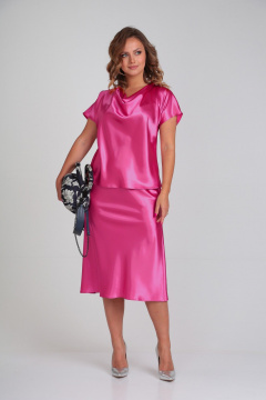 Костюм из атласа с юбкой-клёш и универсальностью Anastasia 817.3 фуксия - фото 3