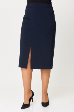 Демисезонная юбка прямого силуэта с разрезом-шлицей БелЭльСтиль 597-2_47_22 синий_однотон - фото 1