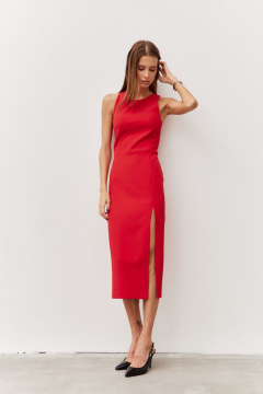 Платье миди с глубоким разрезом из текстиля Luitui R1091 красный - фото 5