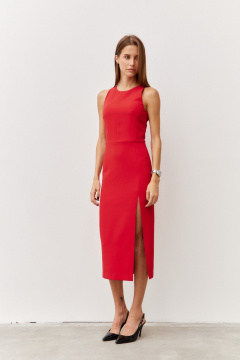Платье миди с глубоким разрезом из текстиля Luitui R1091 красный - фото 4
