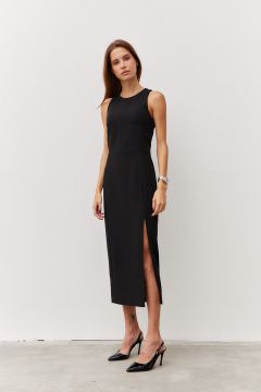 Платье миди с вырезом и карманами из текстиля Luitui R1091 черный - фото 2