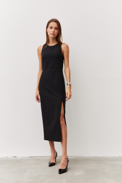 Платье миди с вырезом и карманами из текстиля Luitui R1091 черный - фото 1