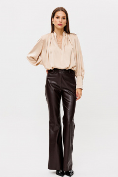 Бежевое шёлковое платье свободного кроя с манжетами THE NAME 2232-1 крем - фото 4