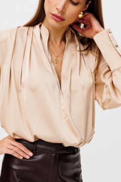 Бежевое шёлковое платье свободного кроя с манжетами THE NAME 2232-1 крем - фото 2