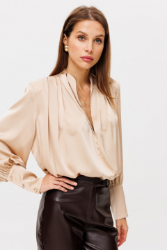 Бежевое шёлковое платье свободного кроя с манжетами THE NAME 2232-1 крем - фото 1