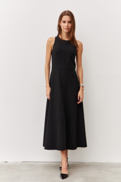 Черное платье с карманами и вырезом из текстиля Luitui R1092 черный - фото 1