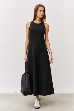 Черное платье с карманами и вырезом из текстиля Luitui R1092 черный - фото 4