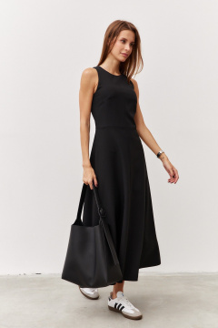 Черное платье с карманами и вырезом из текстиля Luitui R1092 черный - фото 3