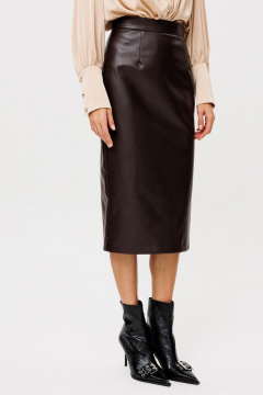 Юбка миди из экокожи с высокой посадкой и шлицей THE NAME 2352 шоколад - фото 4