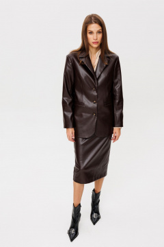 Юбка миди из экокожи с высокой посадкой и шлицей THE NAME 2352 шоколад - фото 2