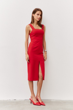 Миди платье с разрезом и глубоким вырезом из крепа Luitui R1055 красный - фото 4