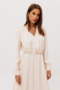 Платье на запах из атласа с драпировками и поясом THE NAME 2355 сливочный - фото 5