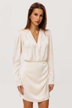Платье на запах из атласа с кокеткой и драпировкой THE NAME 2356 сливочный - фото 2