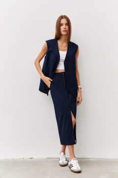 Синий жилет из костюмной ткани с пришивными кнопками Luitui R3013.5 - фото 5