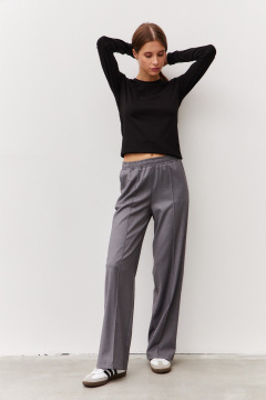 Брюки из костюмной ткани с стрелками и эластичным поясом Luitui R2062 серый - фото 1