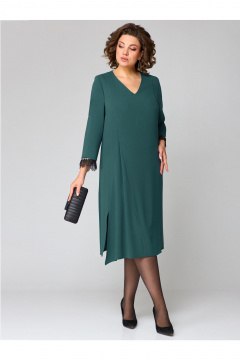 Платье зеленое демисезонное А-силуэта с кружевом Мишель стиль 1228 зеленый_опал - фото 1