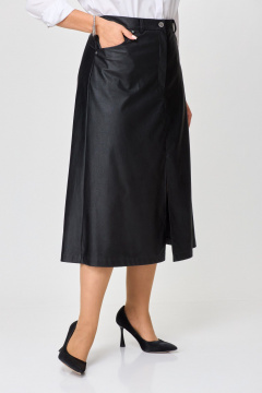 Юбка черная А-силуэта из экокожи с разрезом ANASTASIA MAK 1215 черный - фото 5