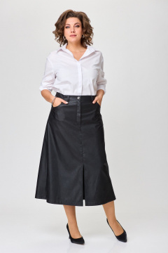 Юбка черная А-силуэта из экокожи с разрезом ANASTASIA MAK 1215 черный - фото 2