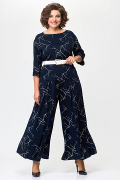 Блуза и брюки с разрезами из вискозы Le Collect 361 темно_синий+ молоко - фото 2