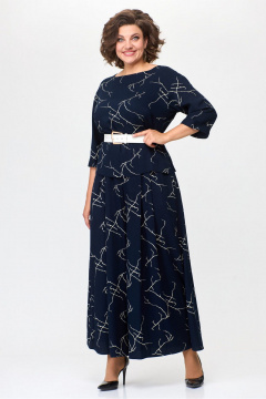 Блуза и брюки с разрезами из вискозы Le Collect 361 темно_синий+ молоко - фото 4