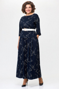 Блуза и брюки с разрезами из вискозы Le Collect 361 темно_синий+ молоко - фото 1