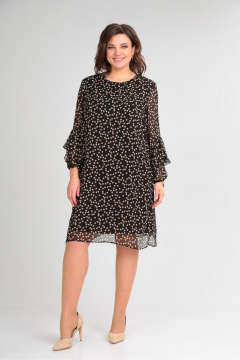 Платье ниже колена на подкладке с поясом Le Collect 401 черно-бежевый - фото 2