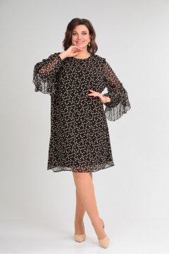 Платье ниже колена на подкладке с поясом Le Collect 401 черно-бежевый - фото 1