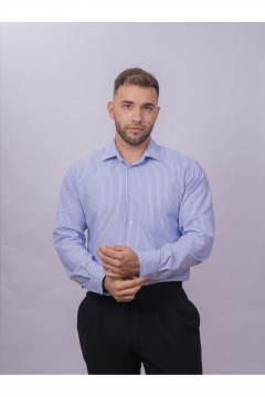 Рубашка классическая из хлопка с полосатым принтом Nadex 01-095013/303-24 сине-голубо-белый - фото 1