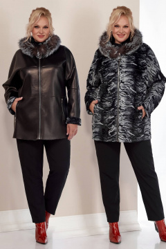 Дубленка двусторонняя из искусственного меха с меховой опушкой Shetti 2158 черный - фото 1