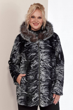 Дубленка двусторонняя из искусственного меха с меховой опушкой Shetti 2158 черный - фото 5