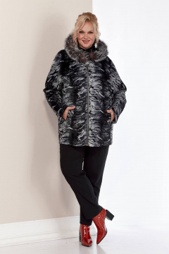 Дубленка двусторонняя из искусственного меха с меховой опушкой Shetti 2158 черный - фото 3