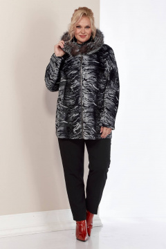 Дубленка двусторонняя из искусственного меха с меховой опушкой Shetti 2158 черный - фото 2