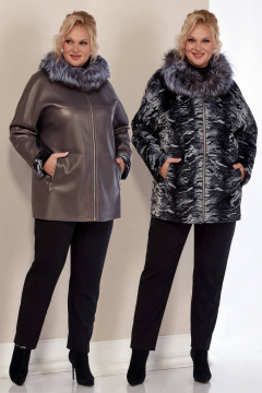 Дубленка двухсторонняя из искусственной кожи с меховой отделкой Shetti 2158 баклажан - фото 1